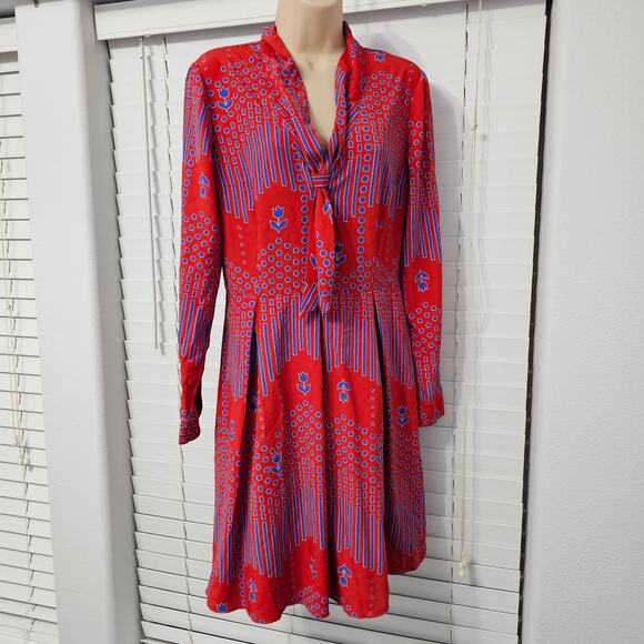 Modcloth Women's Red Pleasant Confidence Tie-Neck Dress Size 8 - Picture 3 of 10